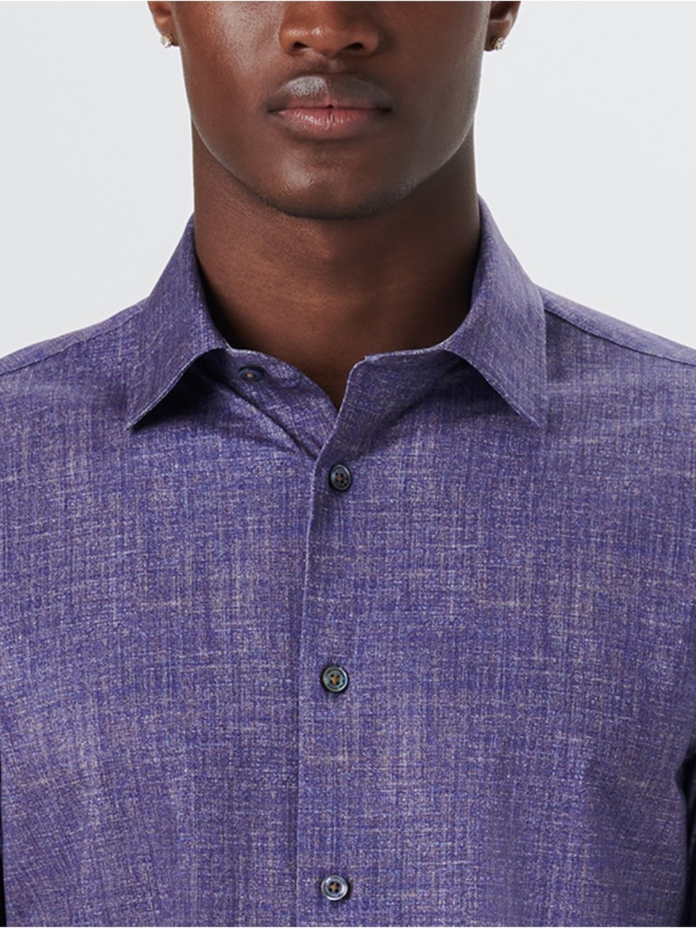 Bugatchi Men’s James Chambray OoohCotton Shirt Mocha XXL Heather Purple NWT - Picture 16 of 16